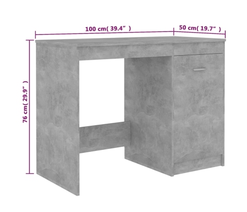 Escritorio de madera contrachapada gris hormigón 100x50x76 cm