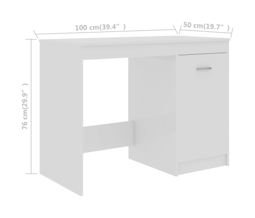 Escritorio de madera contrachapada blanco brillo 100x50x76 cm