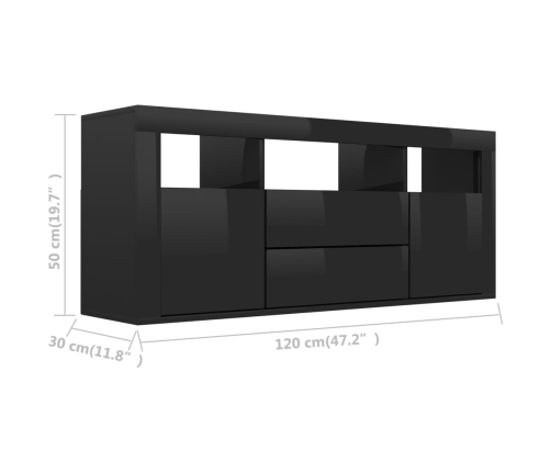 Mueble TV madera contrachapada negro brillante 120x30x50 cm