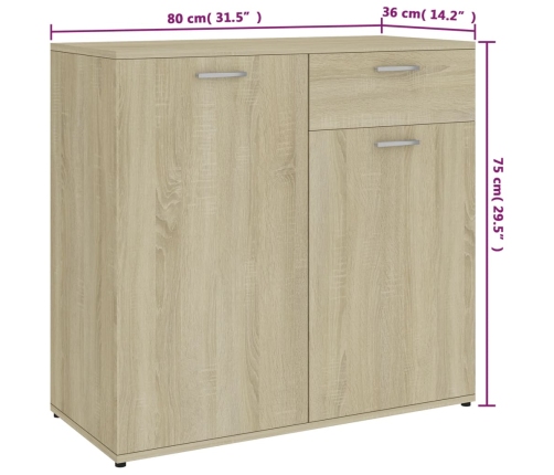 Aparador de madera contrachapada color roble Sonoma 80x36x75 cm