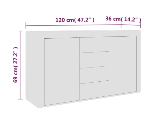 Aparador de madera contrachapada blanco 120x36x69 cm