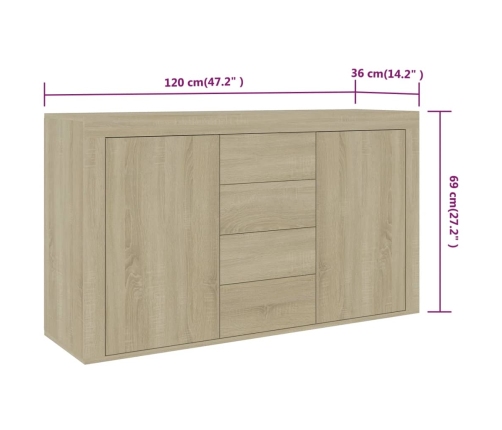 Aparador madera contrachapada color roble Sonoma 120x36x69 cm