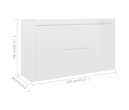 Aparador de madera de ingeniería gris brillante 120x36x69 cm