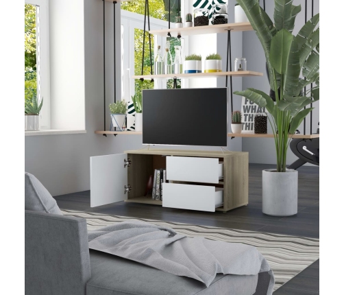 Mueble para TV madera contrachapada blanco y roble 80x34x36 cm