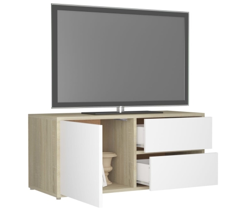 Mueble para TV madera contrachapada blanco y roble 80x34x36 cm