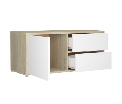 Mueble para TV madera contrachapada blanco y roble 80x34x36 cm