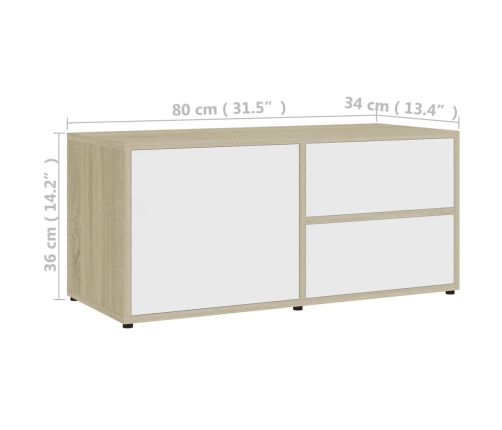 Mueble para TV madera contrachapada blanco y roble 80x34x36 cm