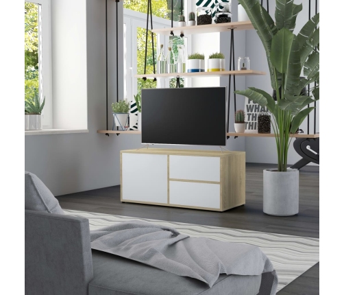 Mueble para TV madera contrachapada blanco y roble 80x34x36 cm