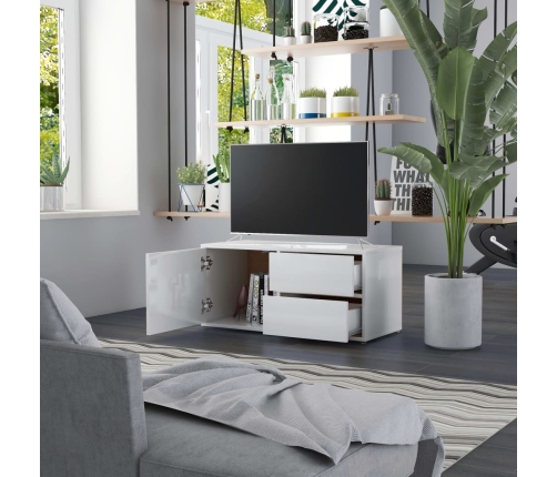 vidaXL Mueble TV madera contrachapada blanco brillante 80x34x36 cm