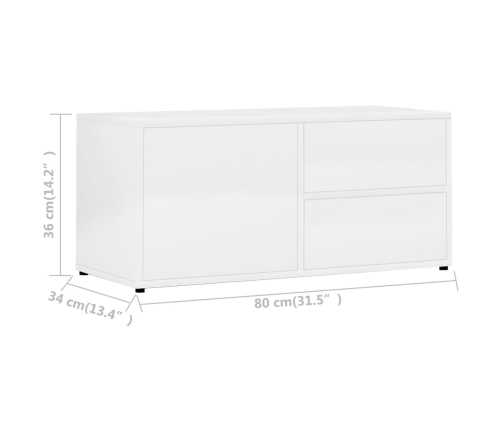 vidaXL Mueble TV madera contrachapada blanco brillante 80x34x36 cm