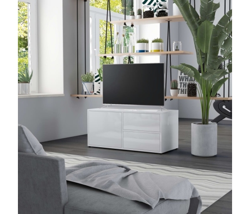 vidaXL Mueble TV madera contrachapada blanco brillante 80x34x36 cm