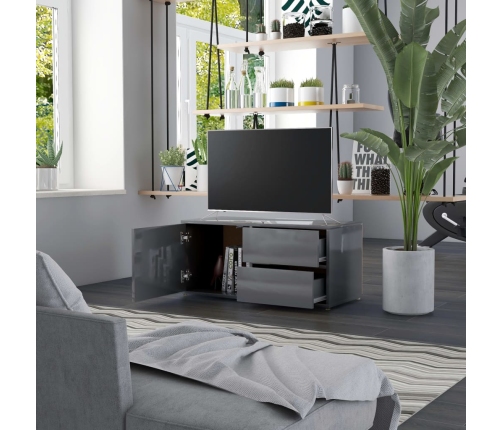 Mueble TV madera contrachapada gris brillante 80x34x36 cm