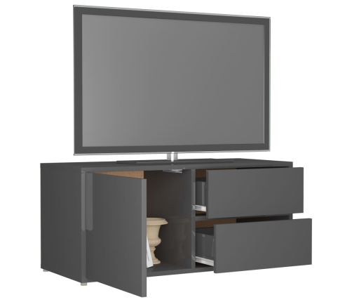 Mueble TV madera contrachapada gris brillante 80x34x36 cm