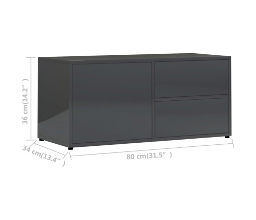 Mueble TV madera contrachapada gris brillante 80x34x36 cm