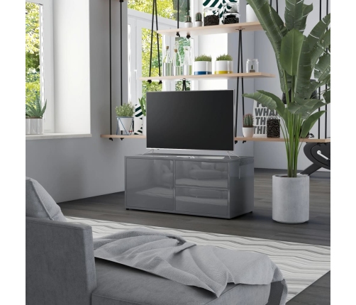 Mueble TV madera contrachapada gris brillante 80x34x36 cm