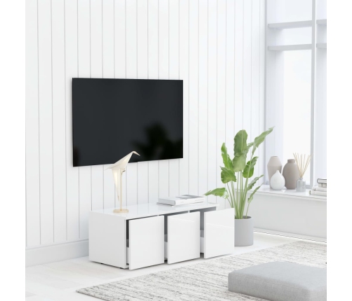 Mueble TV madera contrachapada blanco brillante 80x34x30 cm