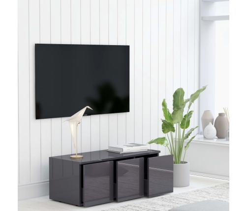 Mueble TV madera contrachapada gris brillante 80x34x30 cm