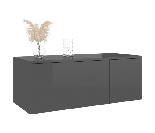 Mueble TV madera contrachapada gris brillante 80x34x30 cm