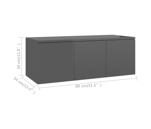 Mueble TV madera contrachapada gris brillante 80x34x30 cm