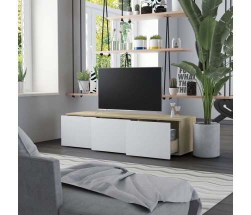 vidaXL Mueble para TV madera contrachapada blanco y roble 120x34x30 cm