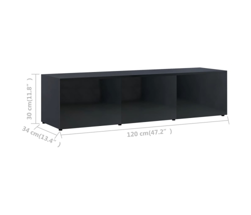 Mueble TV madera contrachapada negro brillante 120x34x30 cm