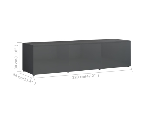 Mueble para TV madera contrachapada gris brillante 120x34x30 cm