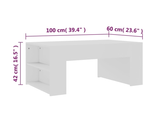 Mesa de centro madera contrachapada blanco 100x60x42 cm