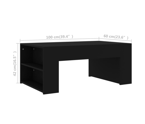 Mesa de centro madera contrachapada negro 100x60x42 cm