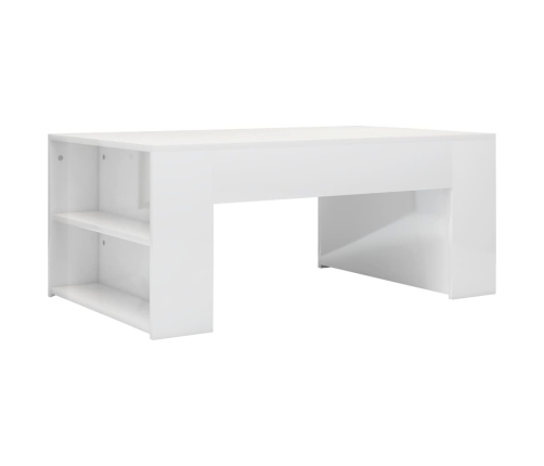 Mesa de centro madera contrachapada blanco brillo 100x60x42 cm