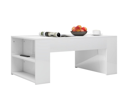 Mesa de centro madera contrachapada blanco brillo 100x60x42 cm