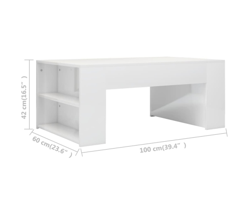 Mesa de centro madera contrachapada blanco brillo 100x60x42 cm