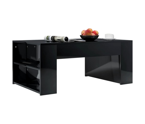 Mesa centro madera contrachapada negro brillante 100x60x42 cm