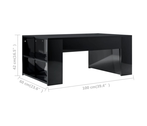 Mesa centro madera contrachapada negro brillante 100x60x42 cm