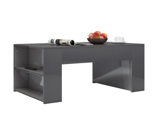 Mesa de centro madera contrachapada gris brillante 100x60x42 cm