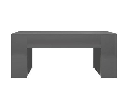 Mesa de centro madera contrachapada gris brillante 100x60x42 cm