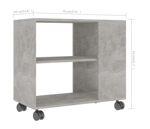 Mesa auxiliar de madera contrachapada gris hormigón 70x35x55 cm