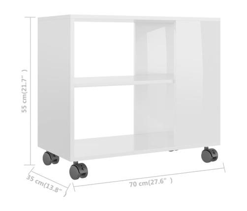 Mesa auxiliar madera contrachapada blanco brillante 70x35x55 cm