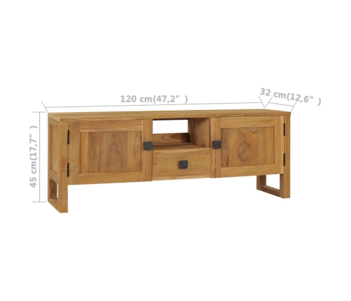 Mueble para TV de madera maciza de teca 120x32x45 cm