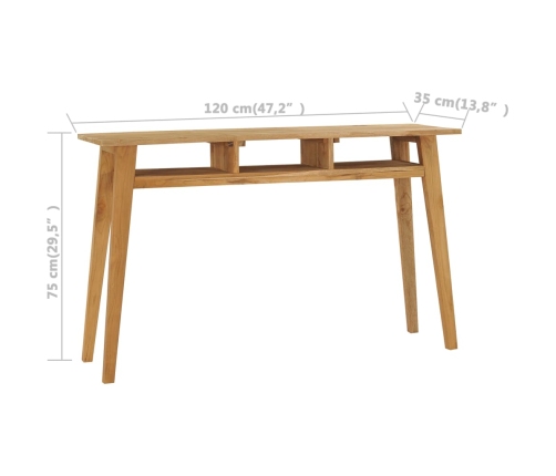 vidaXL Mesa consola de madera de teca maciza 120x35x75 cm