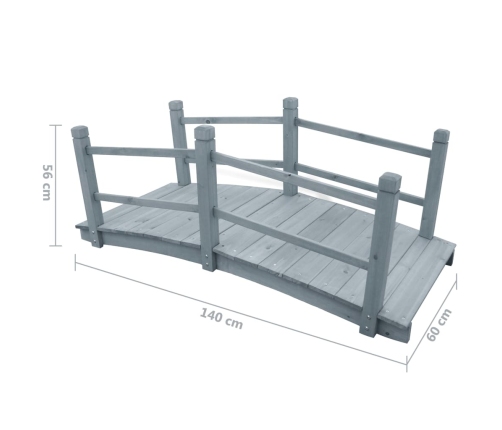 Puente de jardín madera maciza de abeto gris 140x60x56 cm