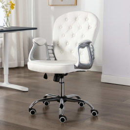 Silla de oficina giratoria de cuero sintético blanco