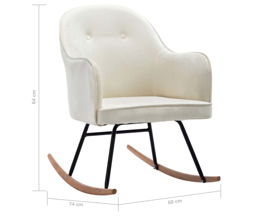 Silla mecedora de terciopelo blanco crema