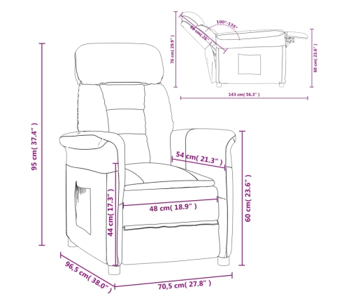 Sillón reclinable de cuero sintético gris taupe