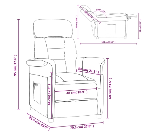 Sillón reclinable de piel de ante artificial gris claro