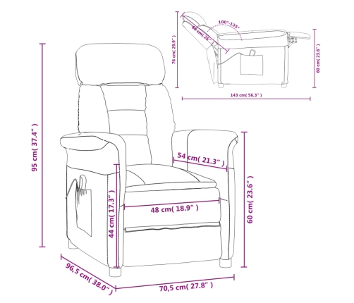 Sillón de masaje reclinable de piel de ante artificial marrón