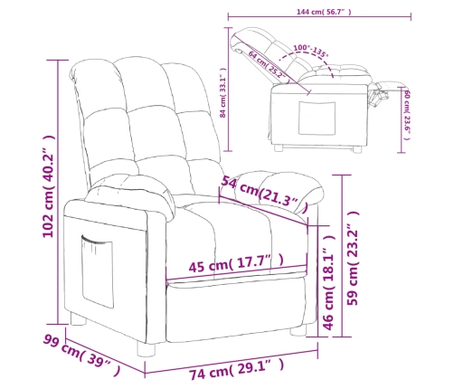 Sillón reclinable de tela gris taupe