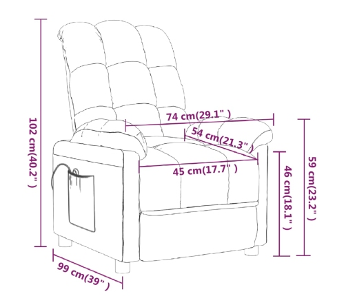 Sillón de masaje reclinable de tela gris taupé