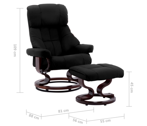 Silla reclinable con reposapiés cuero PE y madera curvada negro