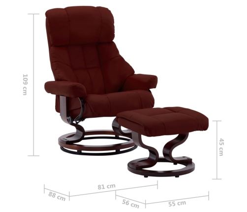 Silla reclinable con reposapiés cuero PE madera curvada tinto