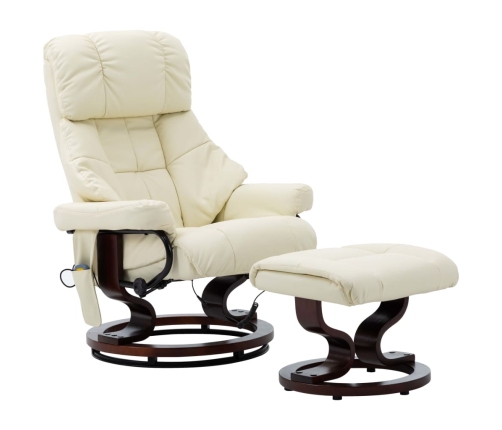 Sillón reclinable masaje cuero sintético madera curvada crema